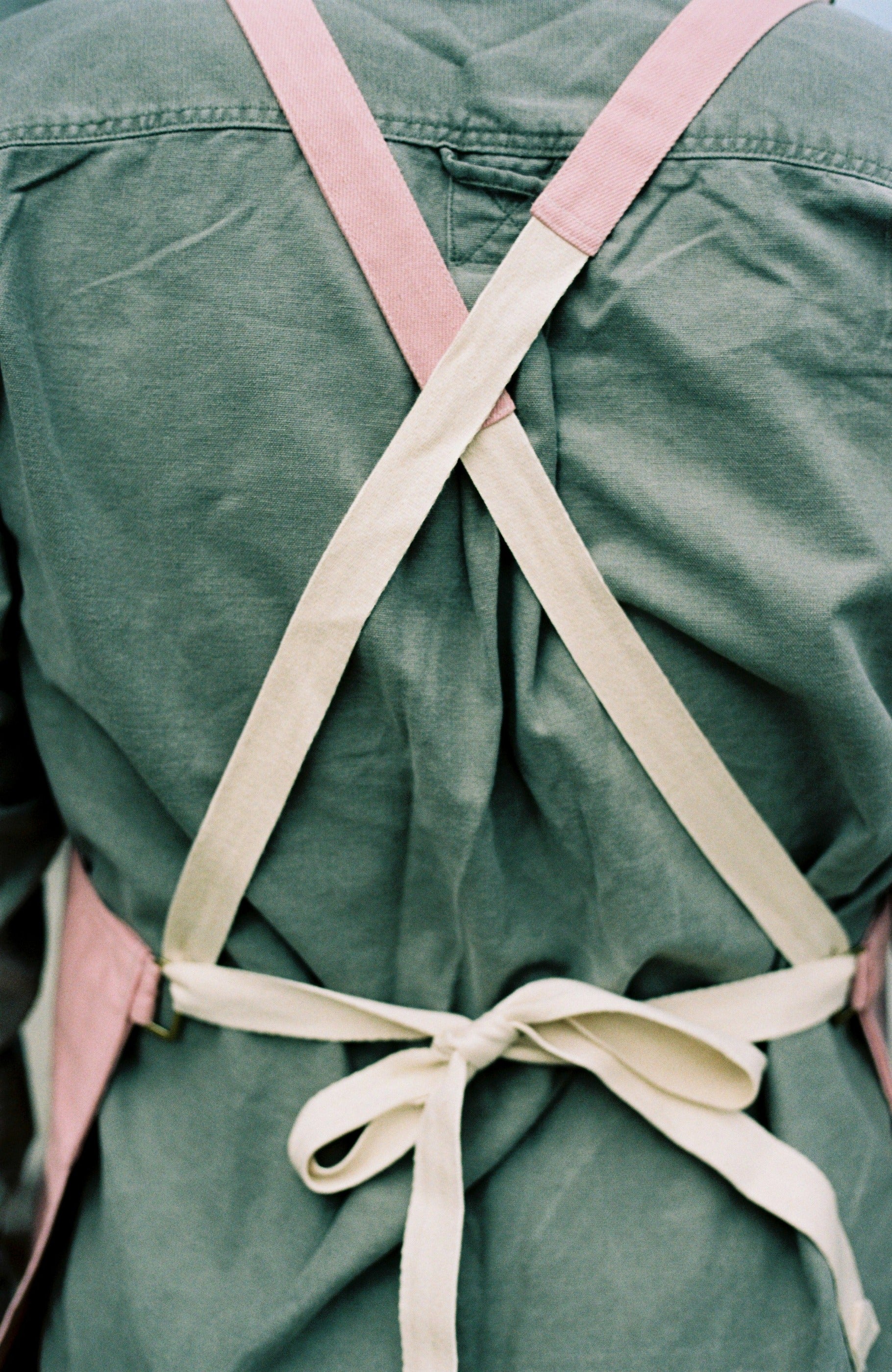 M.N Pink Denim Cross-back Apron